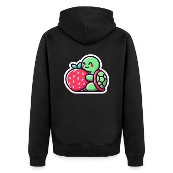 Süße Schildkröte umarmt eine süße Erdbeere - Unisex Premium Bio Zip Hoodie - Schwarz - Hinten - Nico (187cm)