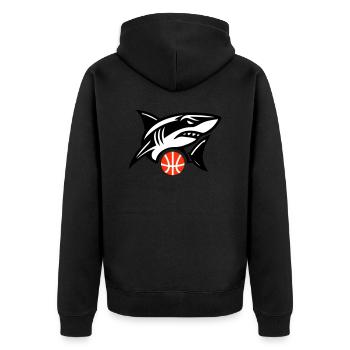 Die Basketballmannschaft der Haie - Unisex Premium Bio Zip Hoodie - Schwarz - Hinten - Nico (187cm)