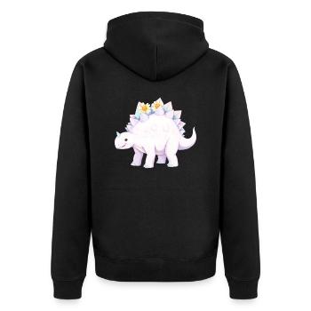 Skurriler lila Dinosaurier mit Gänseblümchen - Unisex Premium Bio Zip Hoodie - Schwarz - Hinten - Nico (187cm)