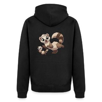 Frettchenmutter mit Kind - Unisex Premium Bio Zip Hoodie - Schwarz - Hinten - Nico (187cm)