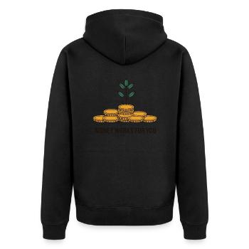 GELD ARBEITET FÜR SIE - Unisex Premium Bio Zip Hoodie - Schwarz - Hinten - Nico (187cm)