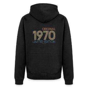 Vintage Limited Edition 1970 Runder Geburtstag - Unisex Premium Bio Zip Hoodie - Schwarz - Hinten - Nico (187cm)