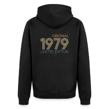 Vintage Limited Edition 1979 Year of Birth - Unisex Premium Organic Zip Hoodie - black - Back - Nico (187cm)