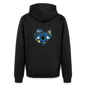 Auge, Träger des Lichtes, Symbol der Klarheit - Unisex Premium Bio Zip Hoodie - Schwarz - Hinten - Nico (187cm)