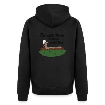 Der späte Wurm - Unisex Premium Bio Zip Hoodie - Schwarz - Hinten - Nico (187cm)