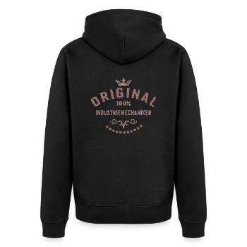 Original 100 Prozent Industriemechaniker - - Unisex Premium Bio Zip Hoodie - Schwarz - Hinten - Nico (187cm)
