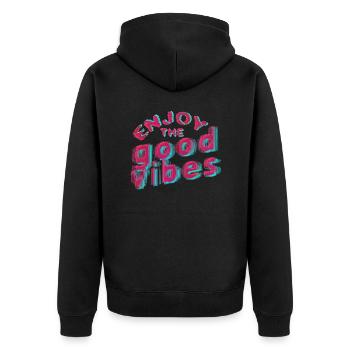 Good Vibes (lettering) 01 - Unisex Premium Organic Zip Hoodie - black - Back - Nico (187cm)