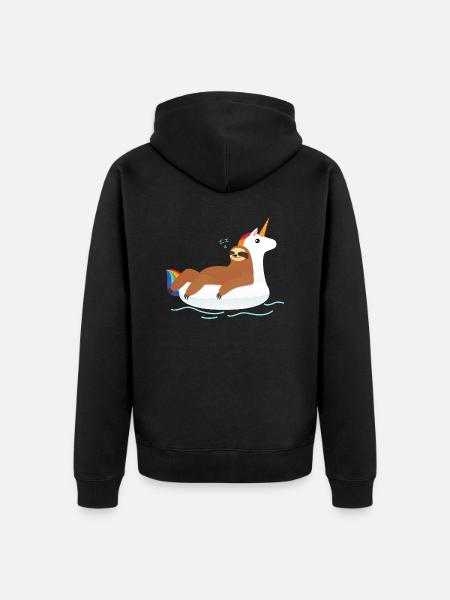Faultier Einhorn Pool Float - Unisex Premium Bio Zip Hoodie - Schwarz