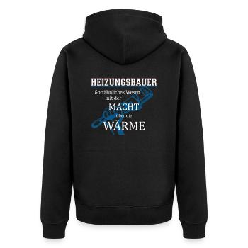 Heizungsbauer T-Shirt - Gas wasser Installateure - Unisex Premium Bio Zip Hoodie - Schwarz - Hinten - Nico (187cm)