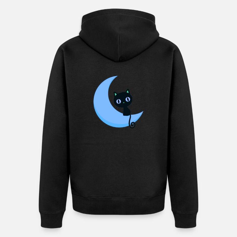mignon chat avec lune,chat,lune - Veste à capuche bio Premium Unisexe - noir