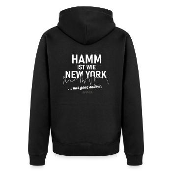 Hamm - Unisex Premium Bio Zip Hoodie - Schwarz - Hinten - Nico (187cm)