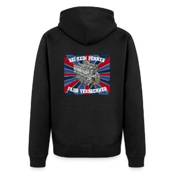 SEI KEIN PENNER FAHR VERBRENNER - Unisex Premium Bio Zip Hoodie - Schwarz - Hinten - Nico (187cm)