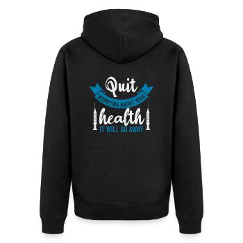 PUIT S’INQUIÉTER POUR VOTRE SANTÉ, IL DISPARAÎTRA - Veste à capuche bio Premium Unisexe - noir - Dos - Nico (187cm)