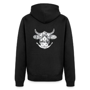 Zentangle cow's head - Unisex Premium Organic Zip Hoodie - black - Back - Nico (187cm)