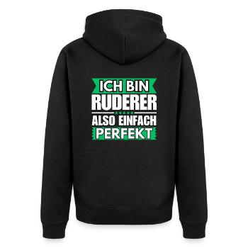 Einfach ein Perfekter Ruderer - Unisex Premium Bio Zip Hoodie - Schwarz - Hinten - Nico (187cm)