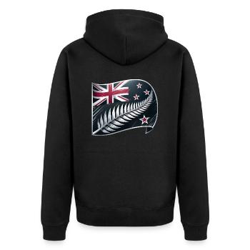 Neuseeland Aotearoa Kiwi 1 - Unisex Premium Bio Zip Hoodie - Schwarz - Hinten - Nico (187cm)