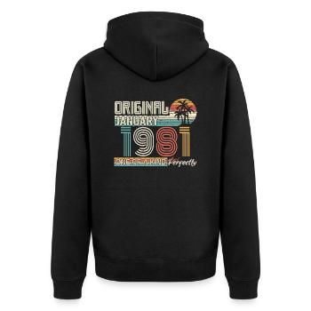 Januar 1981 Geburtstag Januar 1981 Geschenk - Unisex Premium Bio Zip Hoodie - Schwarz - Hinten - Nico (187cm)