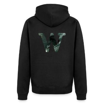 Lettre w marbré vert - Veste à capuche bio Premium Unisexe - noir - Dos - Nico (187cm)