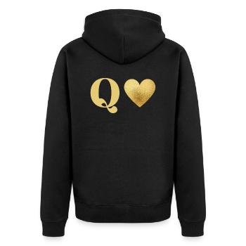 Buchstabe q goldenes Herz - Unisex Premium Bio Zip Hoodie - Schwarz - Hinten - Nico (187cm)