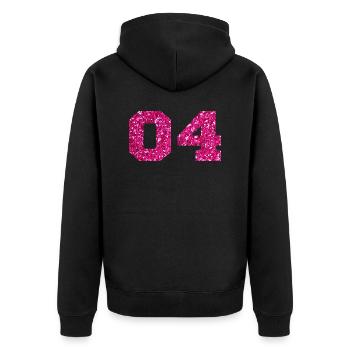 Nummer 4 Pink Glitter - 4. Jubiläum - Unisex Premium Bio Zip Hoodie - Schwarz - Hinten - Nico (187cm)
