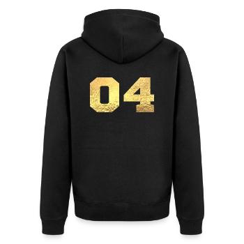 Nummer 4 Gold Glitter - 4. Jahrestag - Unisex Premium Bio Zip Hoodie - Schwarz - Hinten - Nico (187cm)