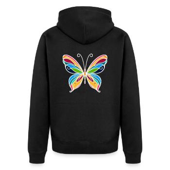 Schmetterling - Unisex Premium Bio Zip Hoodie - Schwarz - Hinten - Nico (187cm)