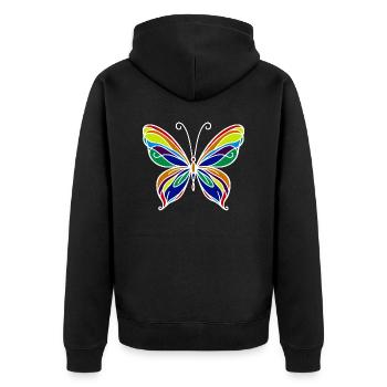 Schmetterling - Unisex Premium Bio Zip Hoodie - Schwarz - Hinten - Nico (187cm)