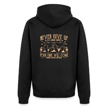 Gib niemals auf - Never give up - lustiger Reim - Unisex Premium Bio Zip Hoodie - Schwarz - Hinten - Nico (187cm)