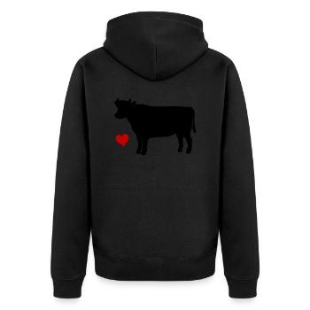 Kuh - Unisex Premium Bio Zip Hoodie - Schwarz - Hinten - Nico (187cm)