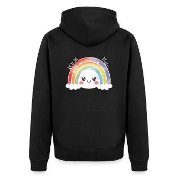 Kawaii Cute Rainbow - Unisex Premium Organic Zip Hoodie - black - Back - Nico (187cm)