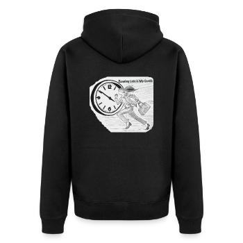 Spät dran ist mein Cardio - Humorvolles T-Shirt - Unisex Premium Bio Zip Hoodie - Schwarz - Hinten - Nico (187cm)