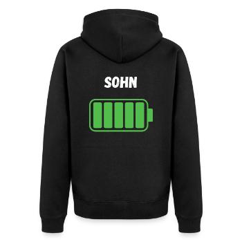 Sohn - Voller Akku - Unisex Premium Bio Zip Hoodie - Schwarz - Hinten - Nico (187cm)