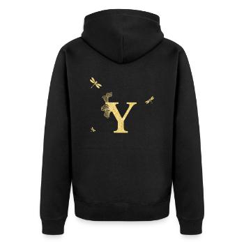 Lettre y paillettes doré libellule - idée cadeau - Veste à capuche bio Premium Unisexe - noir - Dos - Nico (187cm)