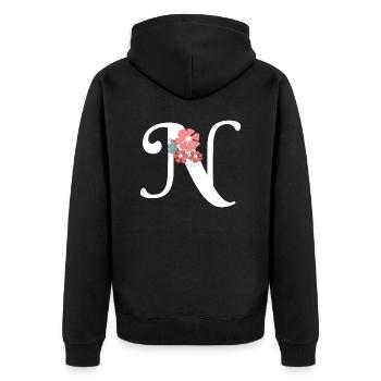 Buchstabe n Minimalistische Blumen - Unisex Premium Bio Zip Hoodie - Schwarz - Hinten - Nico (187cm)