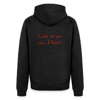 Liebe ist nur ein Wort - Unisex Premium Bio Zip Hoodie - Schwarz - Hinten - Nico (187cm)