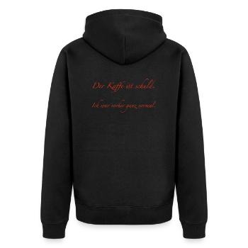 der Kaffee ist schuld - Unisex Premium Bio Zip Hoodie - Schwarz - Hinten - Nico (187cm)
