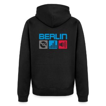 Berlin DJ - Unisex Premium Bio Zip Hoodie - Schwarz - Hinten - Nico (187cm)