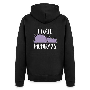 Ich hasse Montag Nilpferd I hate Mondays Bürohumor - Unisex Premium Bio Zip Hoodie - Schwarz - Hinten - Nico (187cm)