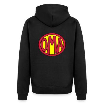 Super, Superheld, Superheldin, Hero, Oma - Unisex Premium Bio Zip Hoodie - Schwarz - Hinten - Nico (187cm)