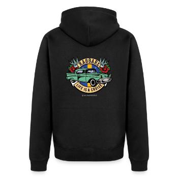 Raggare Life Is A Cruise Sweden Flag Blue Yellow - Unisex Premium Organic Zip Hoodie - black - Back - Nico (187cm)