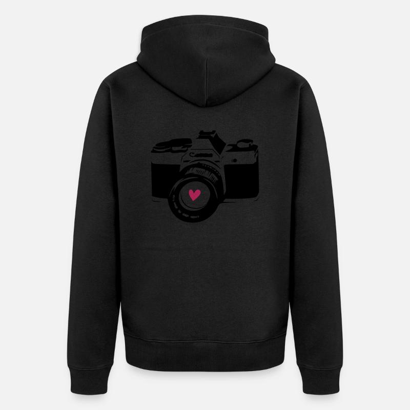 Kamera schwarz mit Herz - Unisex Premium Bio Zip Hoodie - Schwarz