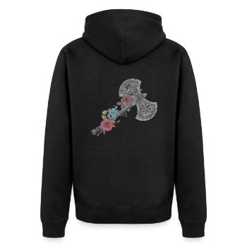 Celtic Vikings With Flowers Double Axe Design - Unisex Premium Organic Zip Hoodie - black - Back - Nico (187cm)