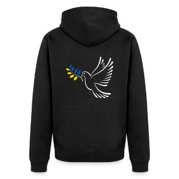 Friedenstaube Ukraine - Unisex Premium Bio Zip Hoodie - Schwarz - Hinten - Nico (187cm)