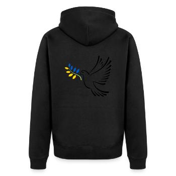 Friedenstaube Ukraine - Unisex Premium Bio Zip Hoodie - Schwarz - Hinten - Nico (187cm)