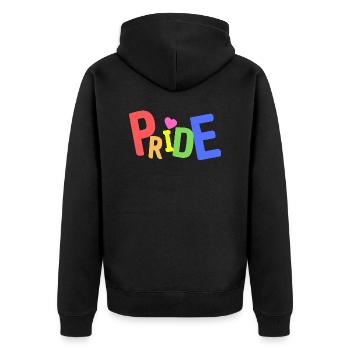 PRIDE Schriftzug - Unisex Premium Bio Zip Hoodie - Schwarz - Hinten - Nico (187cm)