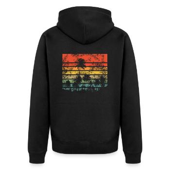 Palmen Retro Sonnenuntergang - Unisex Premium Bio Zip Hoodie - Schwarz - Hinten - Nico (187cm)