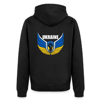 Ukraine Logo - Unisex Premium Bio Zip Hoodie - Schwarz - Hinten - Nico (187cm)