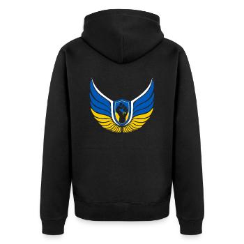 Ukraine Logo - Unisex Premium Bio Zip Hoodie - Schwarz - Hinten - Nico (187cm)