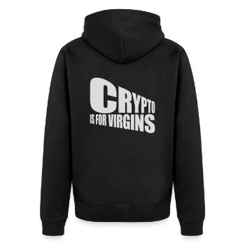 crypto is for virgins - Unisex Premium Bio Zip Hoodie - Schwarz - Hinten - Nico (187cm)