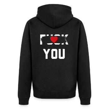 Fuck you Love You - Unisex Premium Bio Zip Hoodie - Schwarz - Hinten - Nico (187cm)
